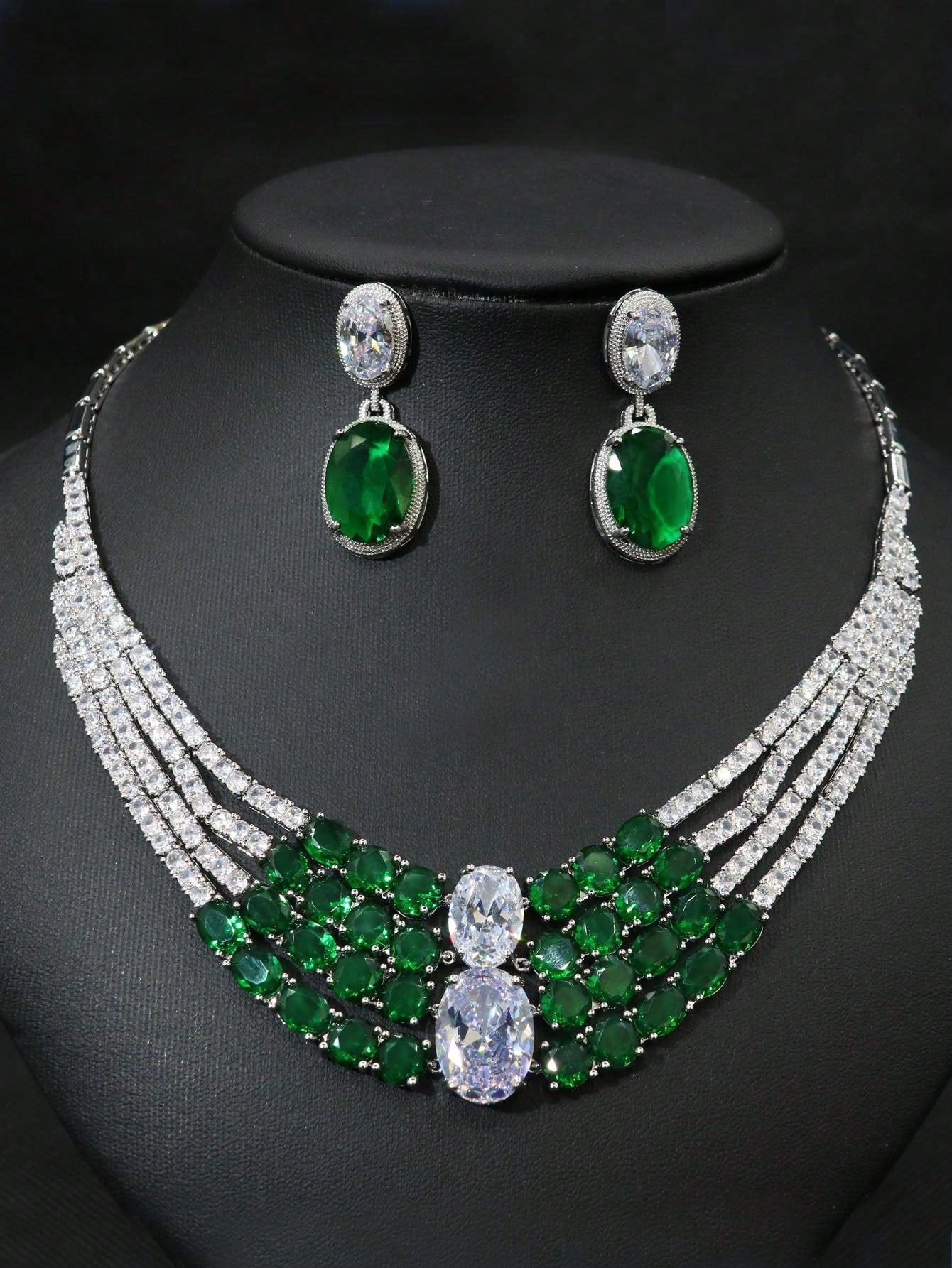 3pcs Cubic Zirconia Necklace Earring Set  Women Casual Party Jewelry Accessories for Wedding Banquet