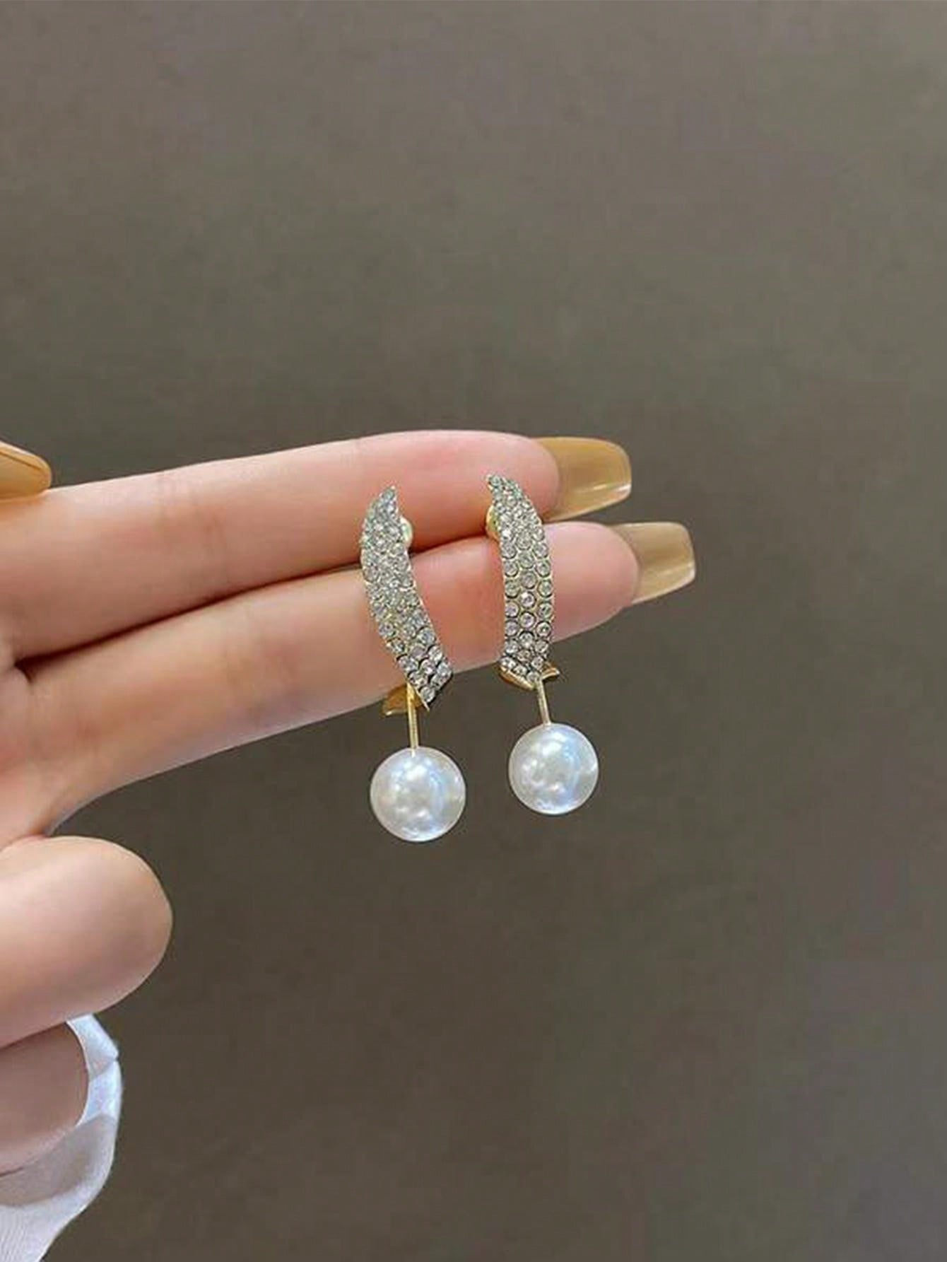 2pcs Elegant Pearl & Rhinestone Inlaid Long Earrings, European And American Fashion, Temperament Earring Accessories Suitable For Women's Daily Wear