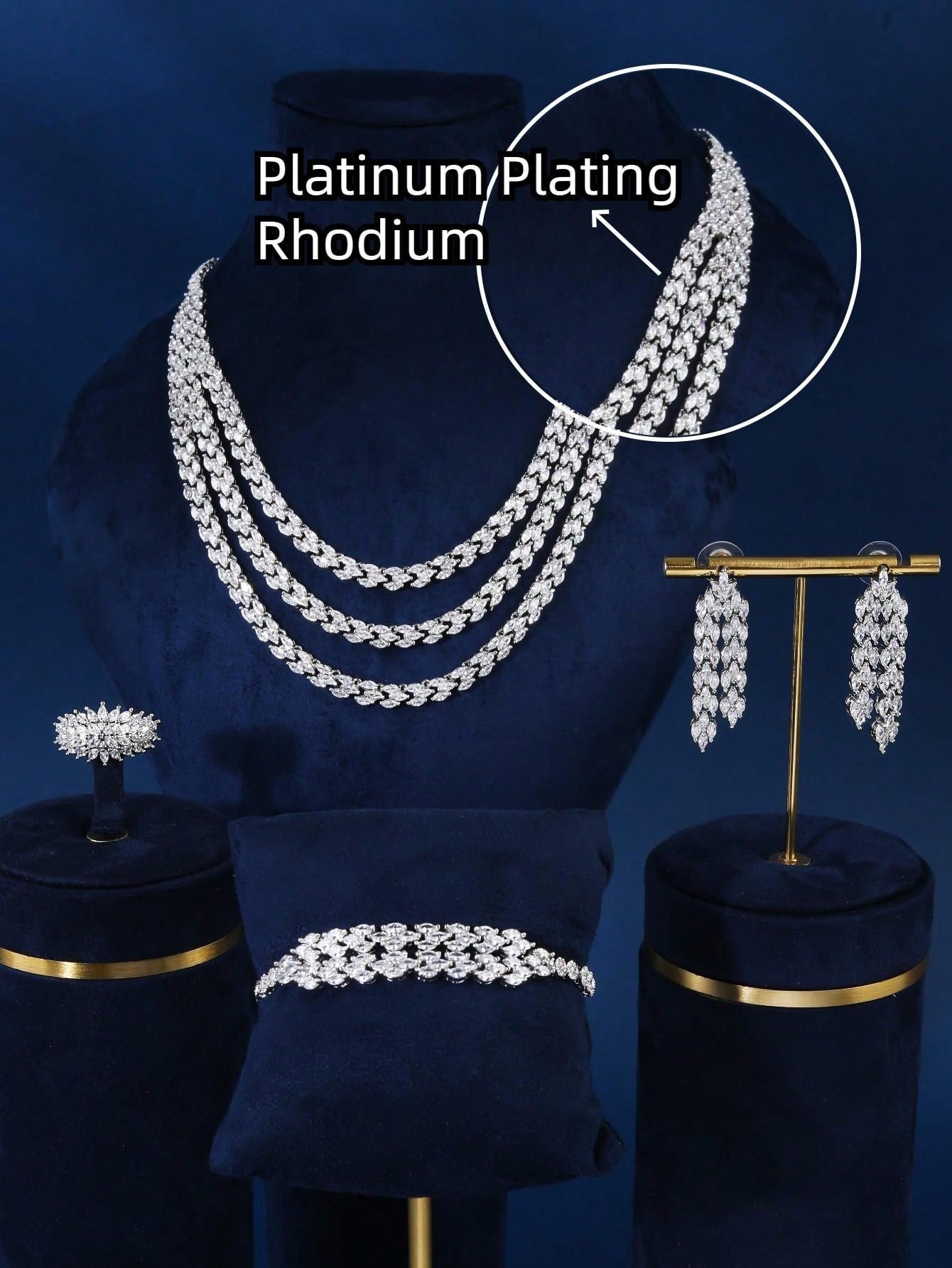 4pcs Luxury Rhodium Platinum Plating Jewelry Set Double/Triple Layered New Design Necklace Wedding Party Bridal   Halloween