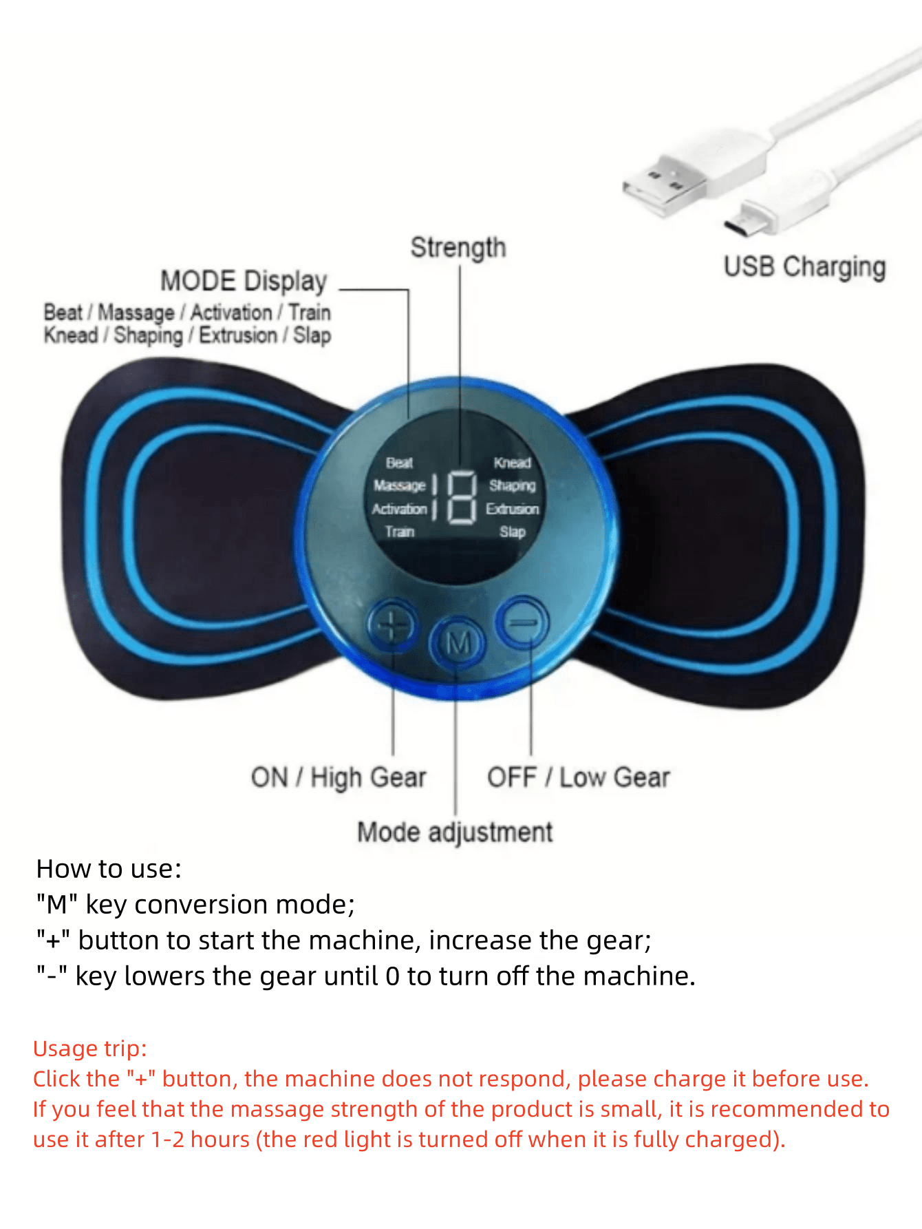 1pc Shoulder Massager With Quick Control, Usb Rechargeable, 8 Modes, 19 Gears, Portable & Multifunctional Body Massager For Neck & Shoulder Relaxation