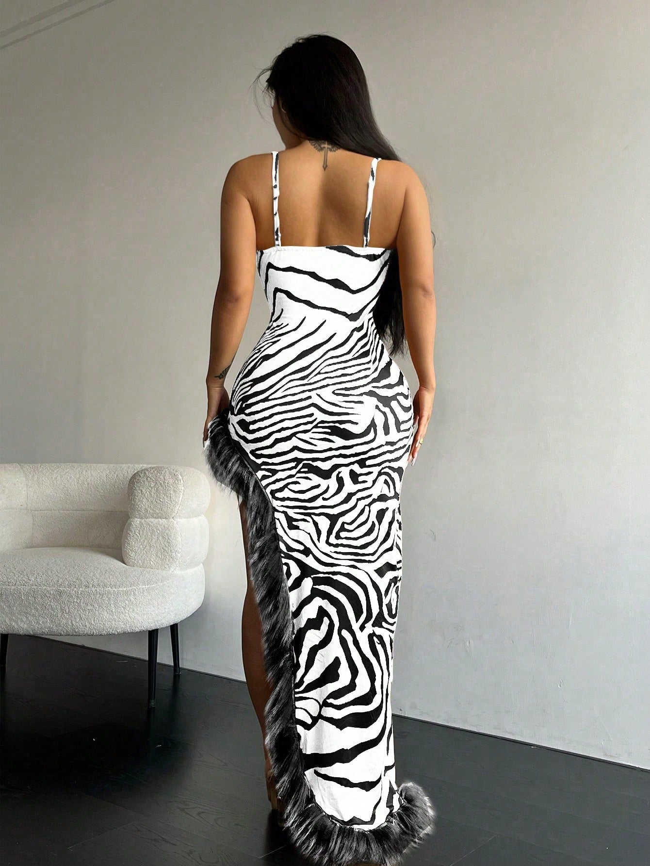 SXY Zebra Striped Print Asymmetrical Hem Cami Dress