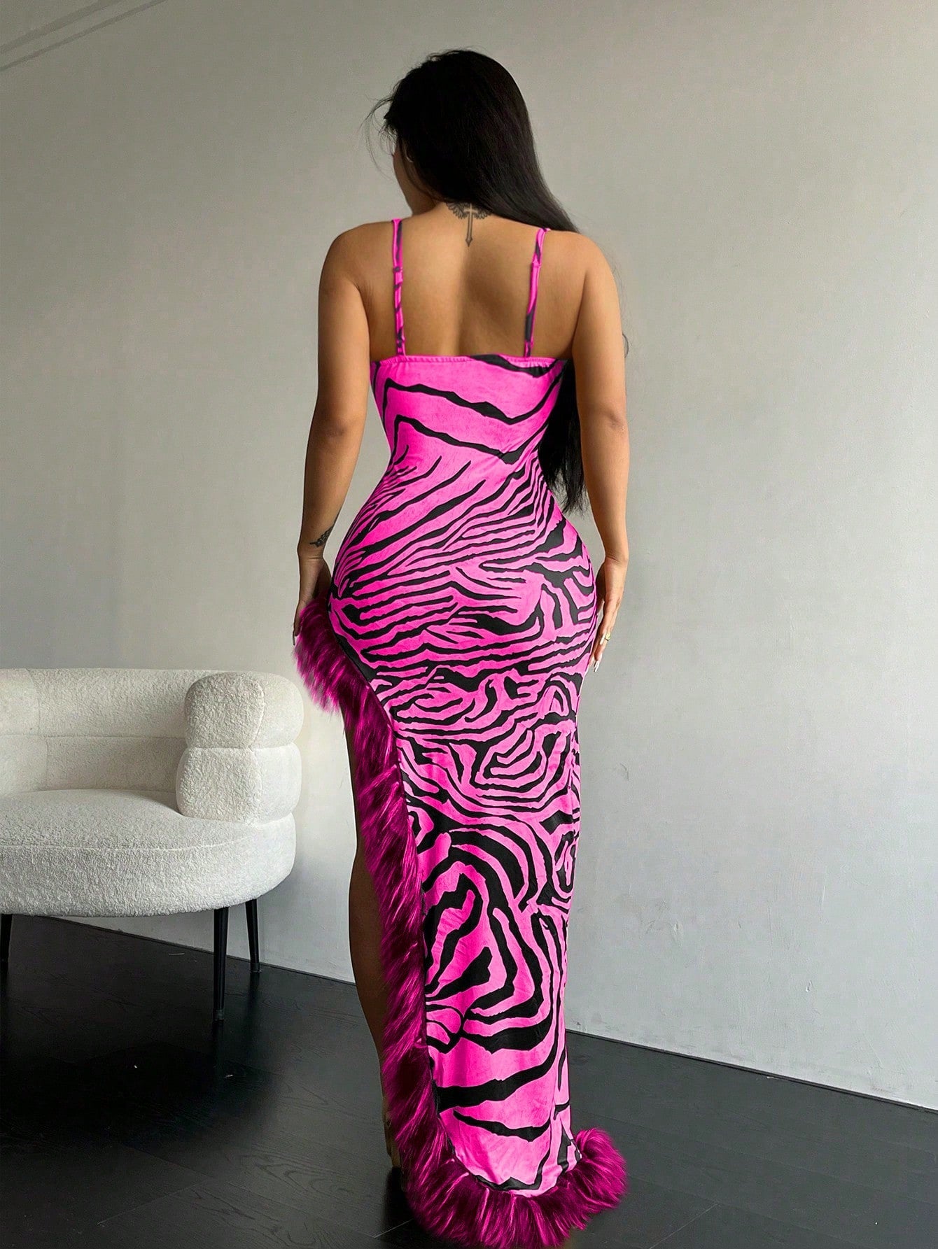 SXY Zebra Striped Print Asymmetrical Hem Cami Dress