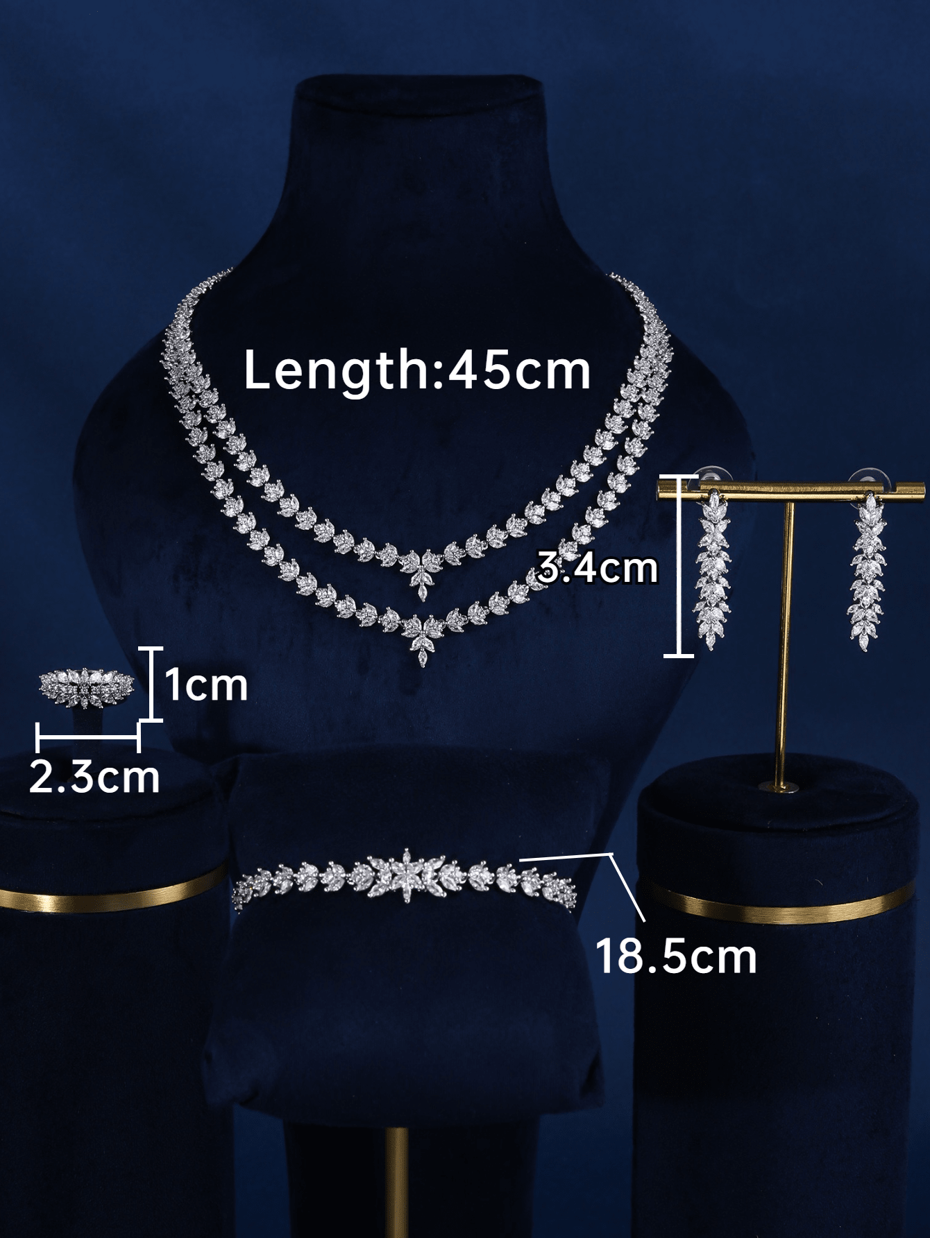 4pcs Fashion Banquet Platinum Plating Jewelry Set Double Layered Leaf Design Necklace Wedding Party Bride