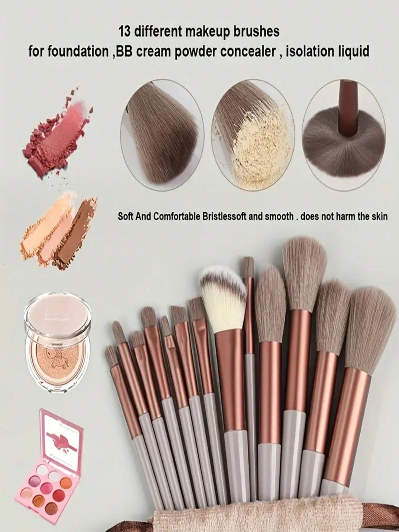 13pcs Makeup brush set 13 makeup brush set plus storage bag Non-shedding eyeshadow brush Soft ultra soft affordable brush Super soft non-shedding Beginner makeup artist 13 set brush Eyeshadow brush Contouring brush Makeup set Eyeshadow brush Soft makeup b