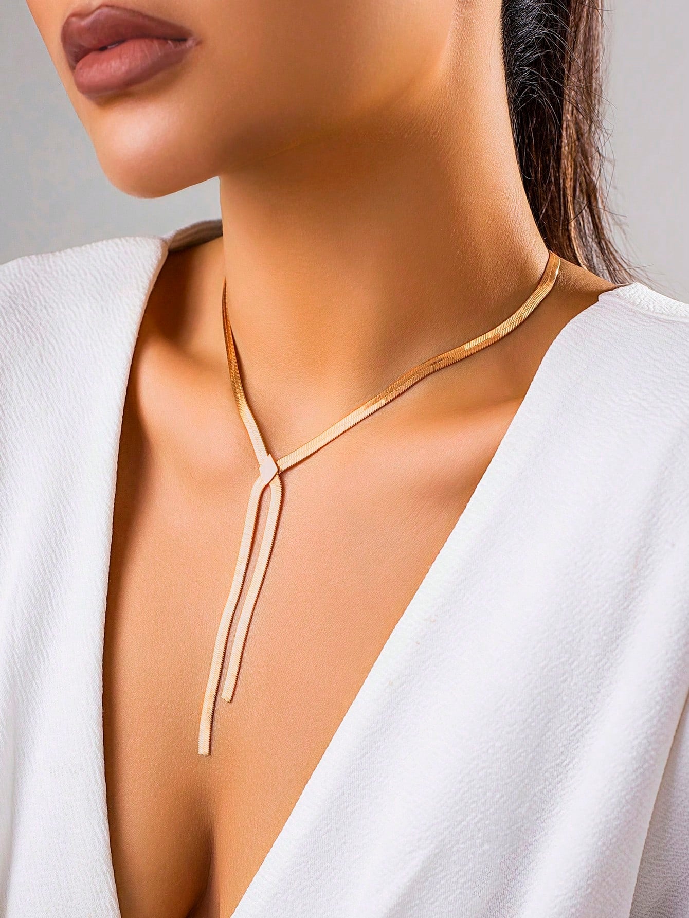 1set/2pcs Minimalist Metal Chain Necklace Set For Women, Diy Combination Gold Long Necklace