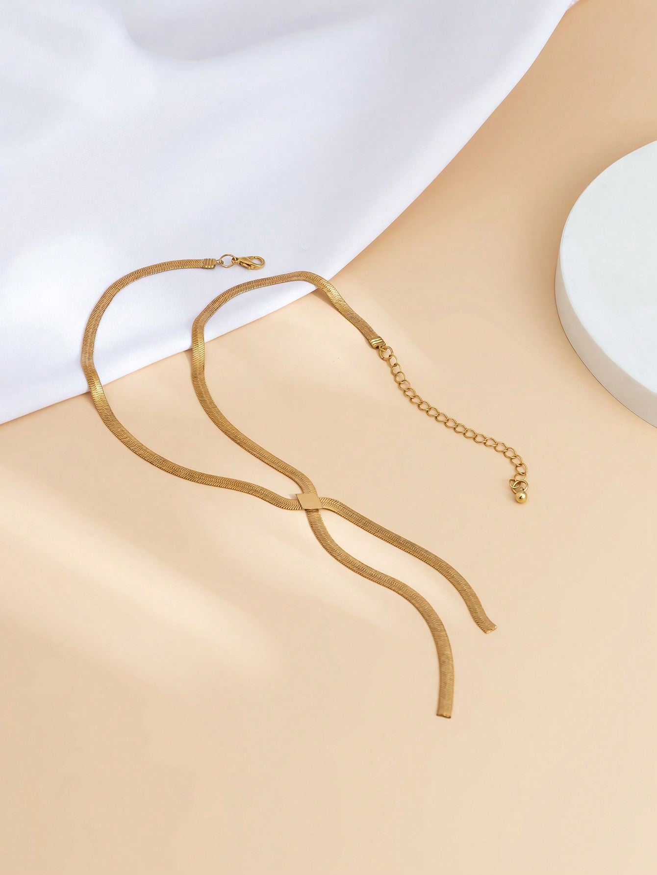 1set/2pcs Minimalist Metal Chain Necklace Set For Women, Diy Combination Gold Long Necklace