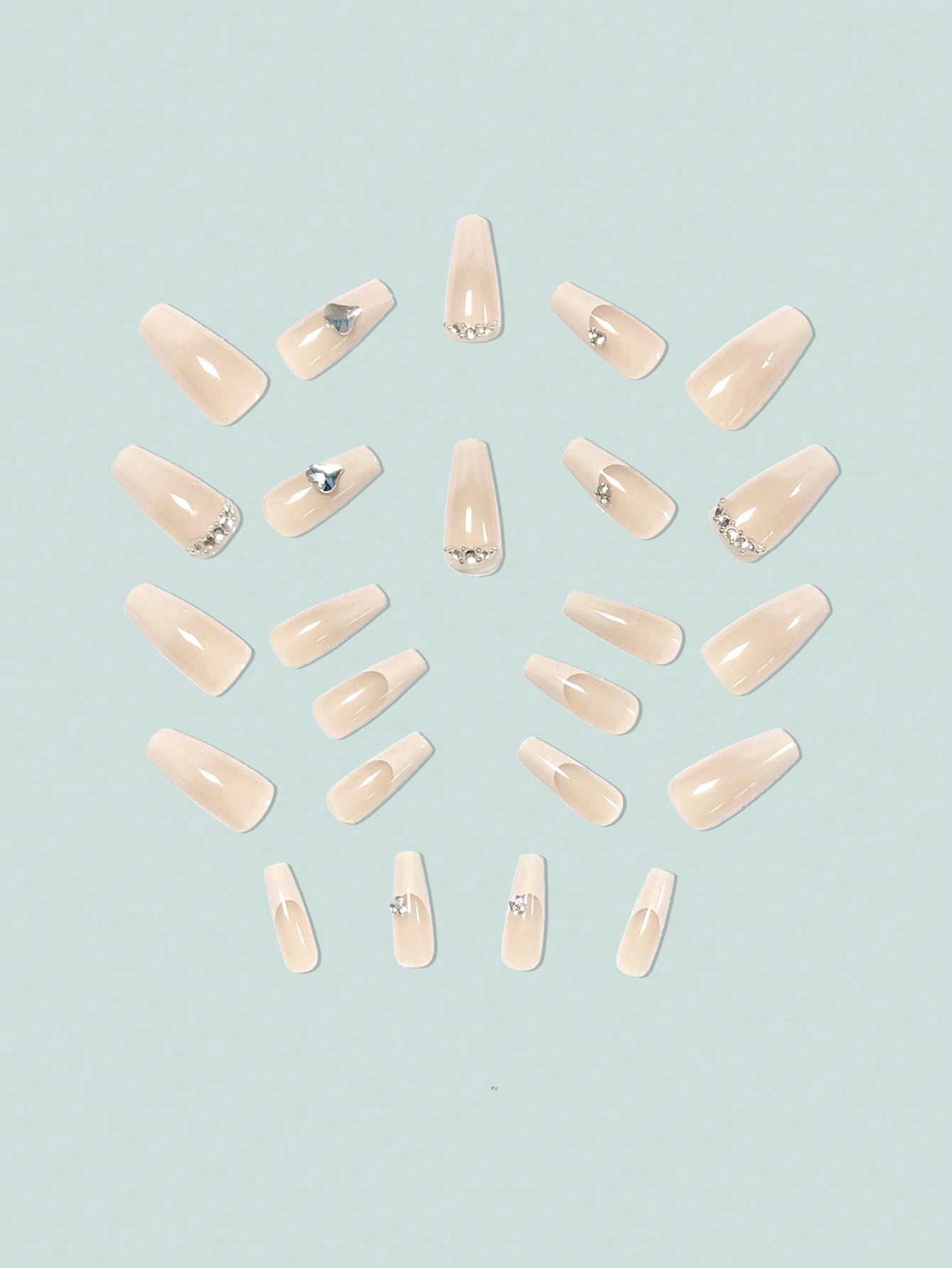 Upgrade Your Appearance With 24pcs Long Ballet Nails In Ice-clear Pink, Glitter, Cute 3d Butterfly, Rhinestone & Chain Design, Full Coverage, Suitable For Women And Girls