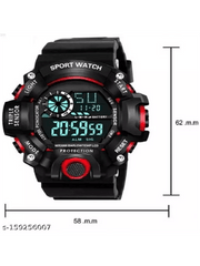 1pc Men's Red Silicone Strap Electronic Watch, Suitable For Daily And Outdoor Sports, With Date, 24h Clock, Stopwatch, Alarm Clock And Multiple Functions