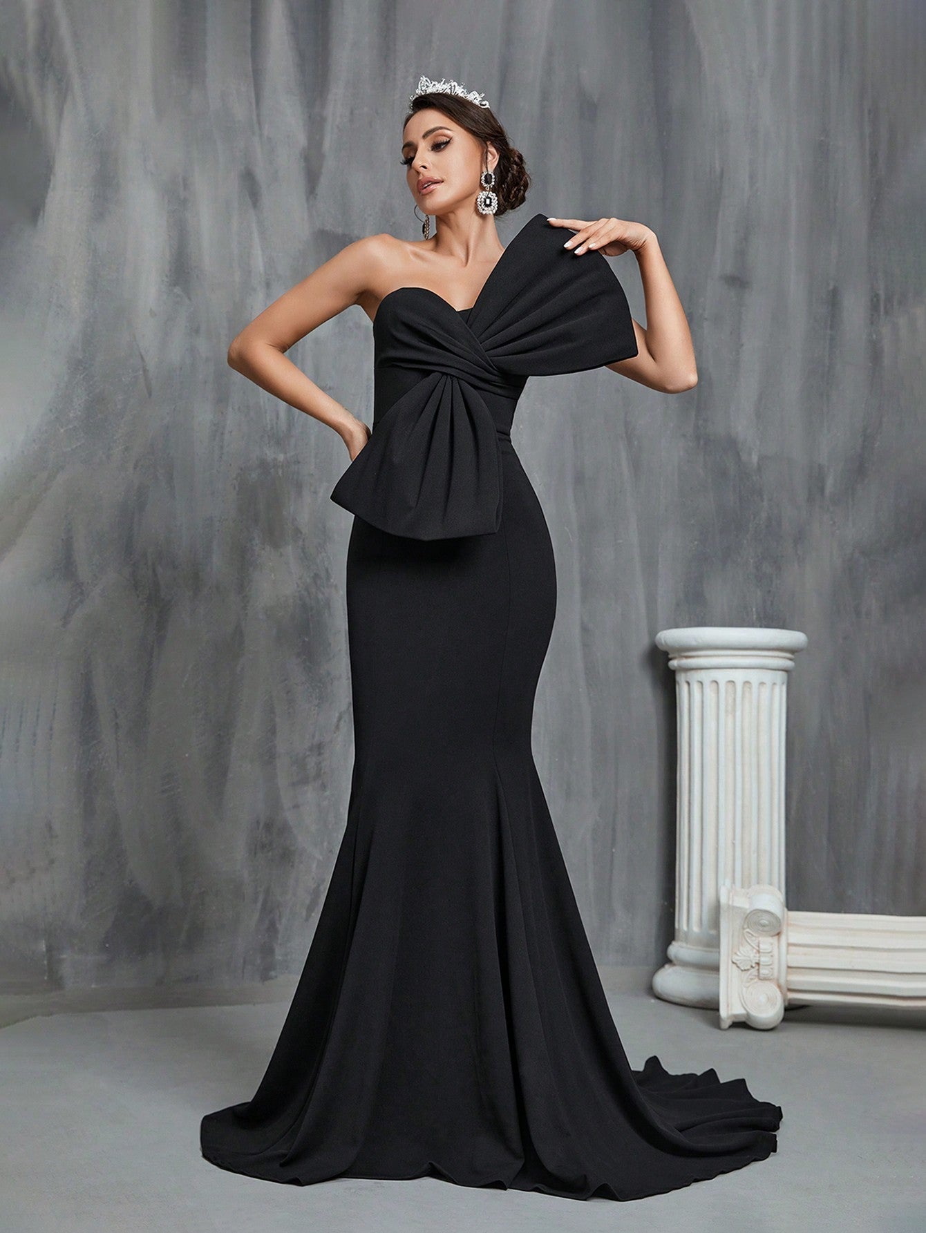 One Shoulder Twist Front Floor Length Wedding Dress