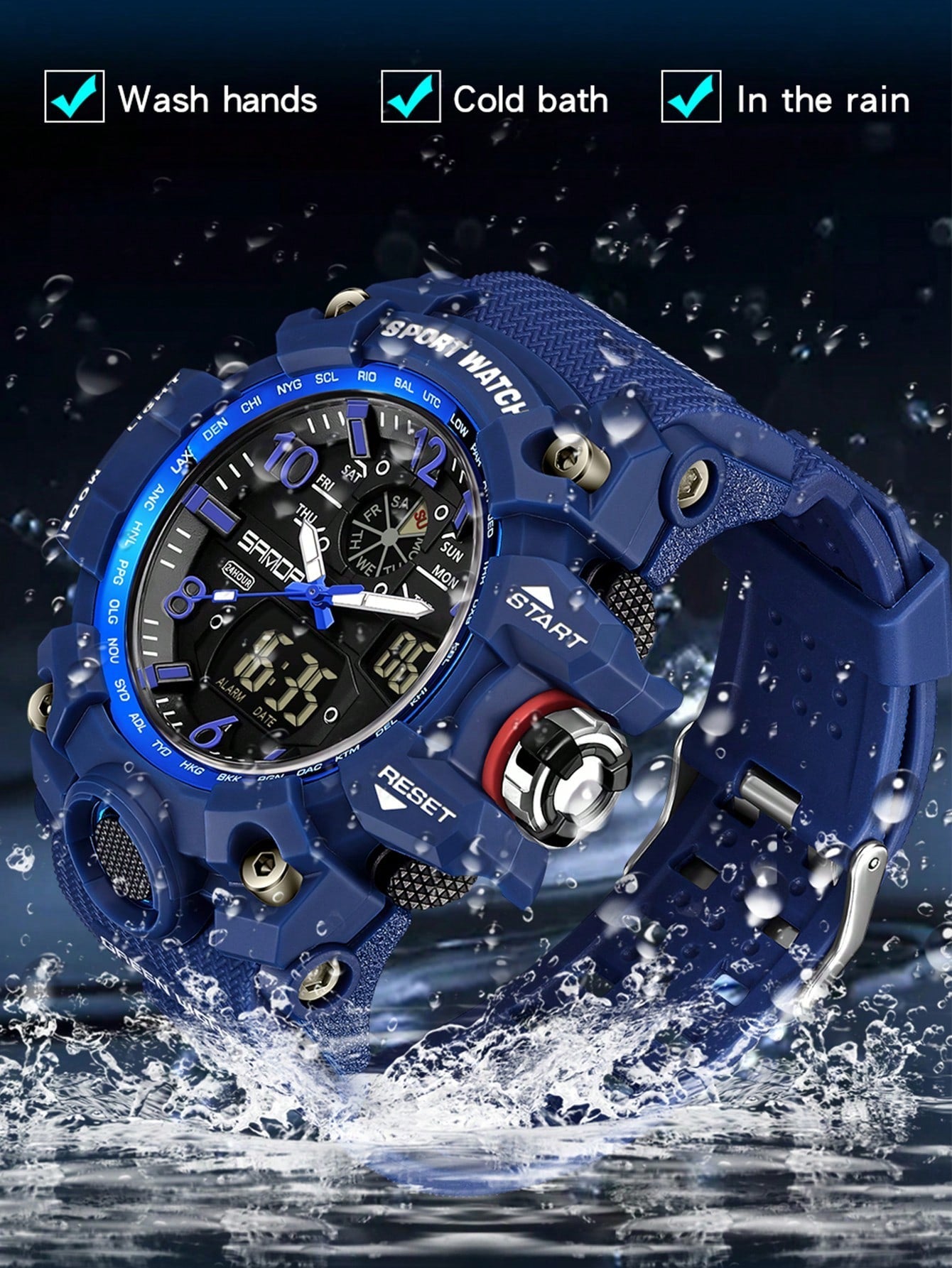 SANDA Top Luxury Brand New Arrival Men Watches 50M Waterproof Outdoor Sports Fishing Camping  Wrist Watch Digital Quartz Dual Display Stop-Watch Back Light Calendar Alarm Clock Multifunctional Date Week Wristwatch Electronic For Male Birthday Christmas Fu