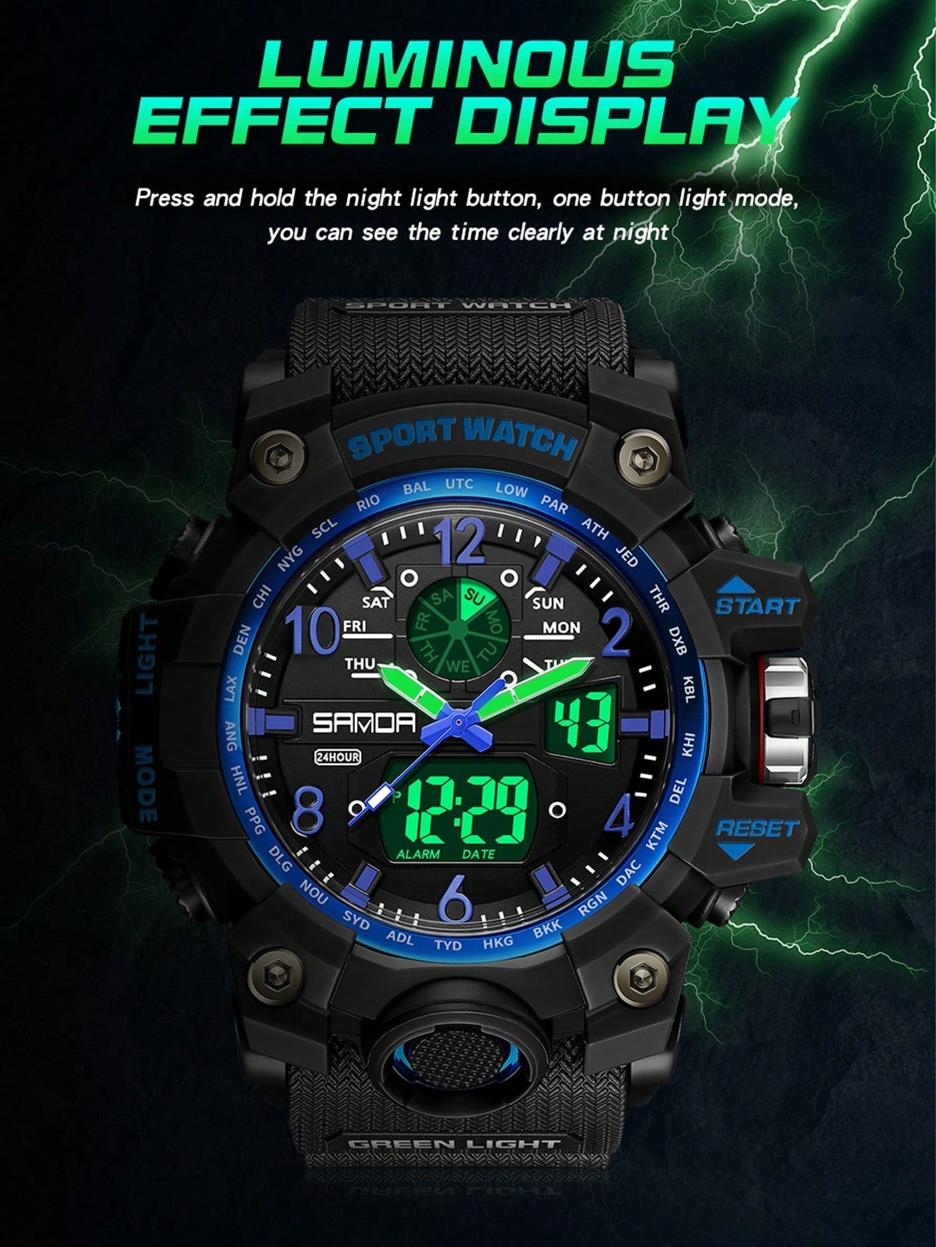 SANDA Top Luxury Brand New Arrival Men Watches 50M Waterproof Outdoor Sports Fishing Camping  Wrist Watch Digital Quartz Dual Display Stop-Watch Back Light Calendar Alarm Clock Multifunctional Date Week Wristwatch Electronic For Male Birthday Christmas Fu