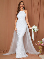 LOVE&LEMONADE Women's White Fish Tail Wedding Dress With Straps