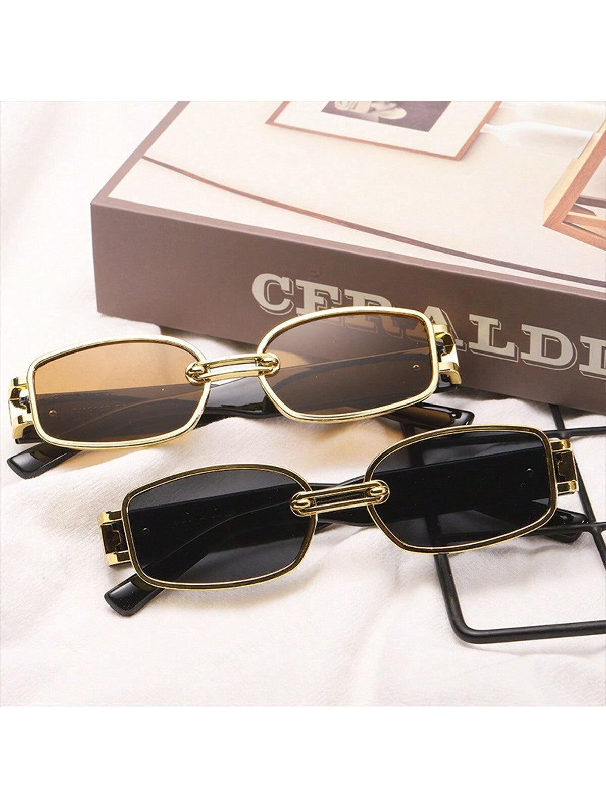 1pc Unisex Sunglasses, Fashionable Metal Ring Square Frame Street Style Shades For Men & Women