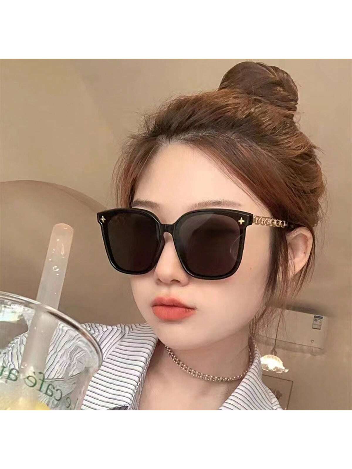 1pc Unisex Large Frame Round Face Slimming Uv Protection Sunglasses