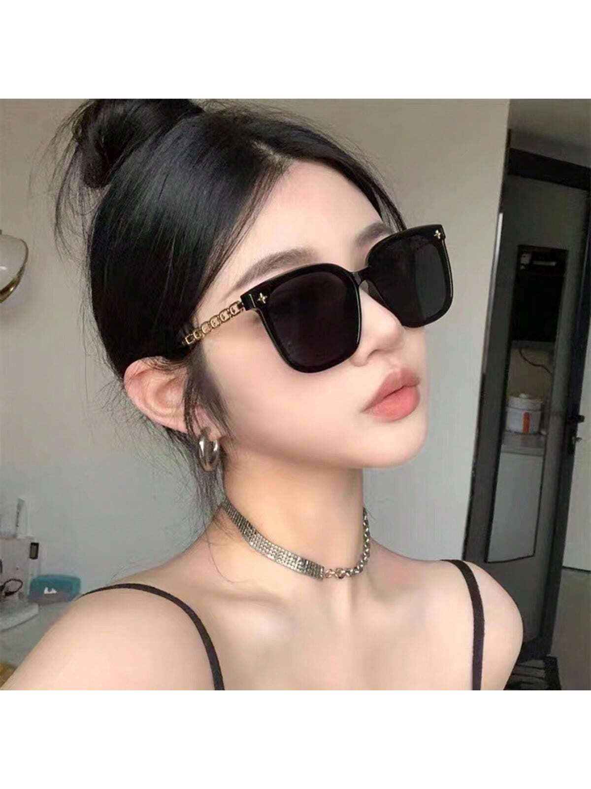 1pc Unisex Large Frame Round Face Slimming Uv Protection Sunglasses