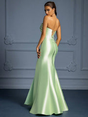 New Arrival Elegant Slim Fit Satin Green Long Dress With Spaghetti Straps