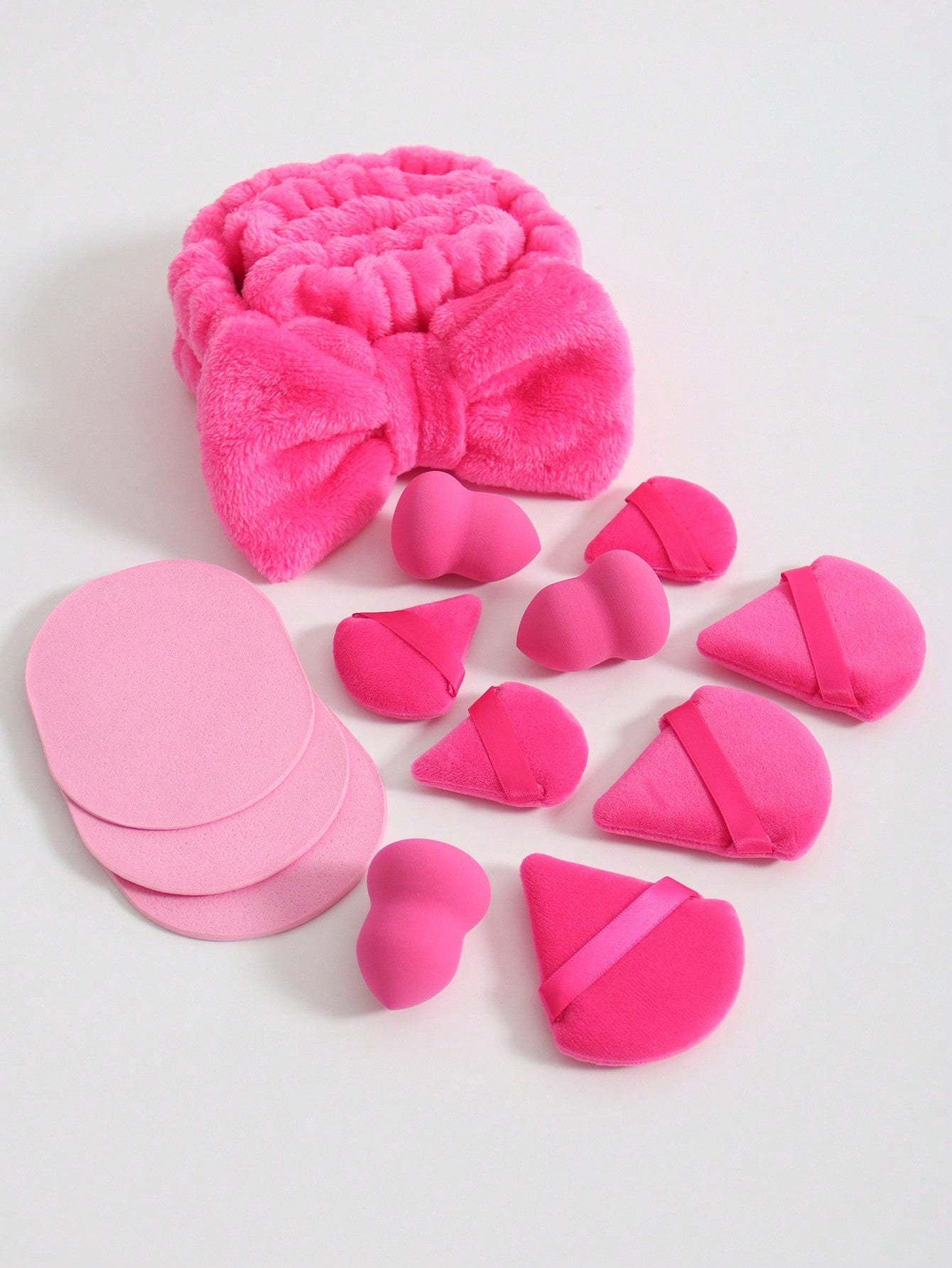 Makeup Tools Set Of 15 Including 1 Butterfly Knot Headband & 2 Wristbands & 3 Makeup Sponges & 3 Mini Makeup Sponges & 3 Triangle Loose Powder Puffs & 3 Facial Cleaning Sponges. Foundation Blending Beauty Sponge, Suitable For Liquid, Cream And Powder, Mul