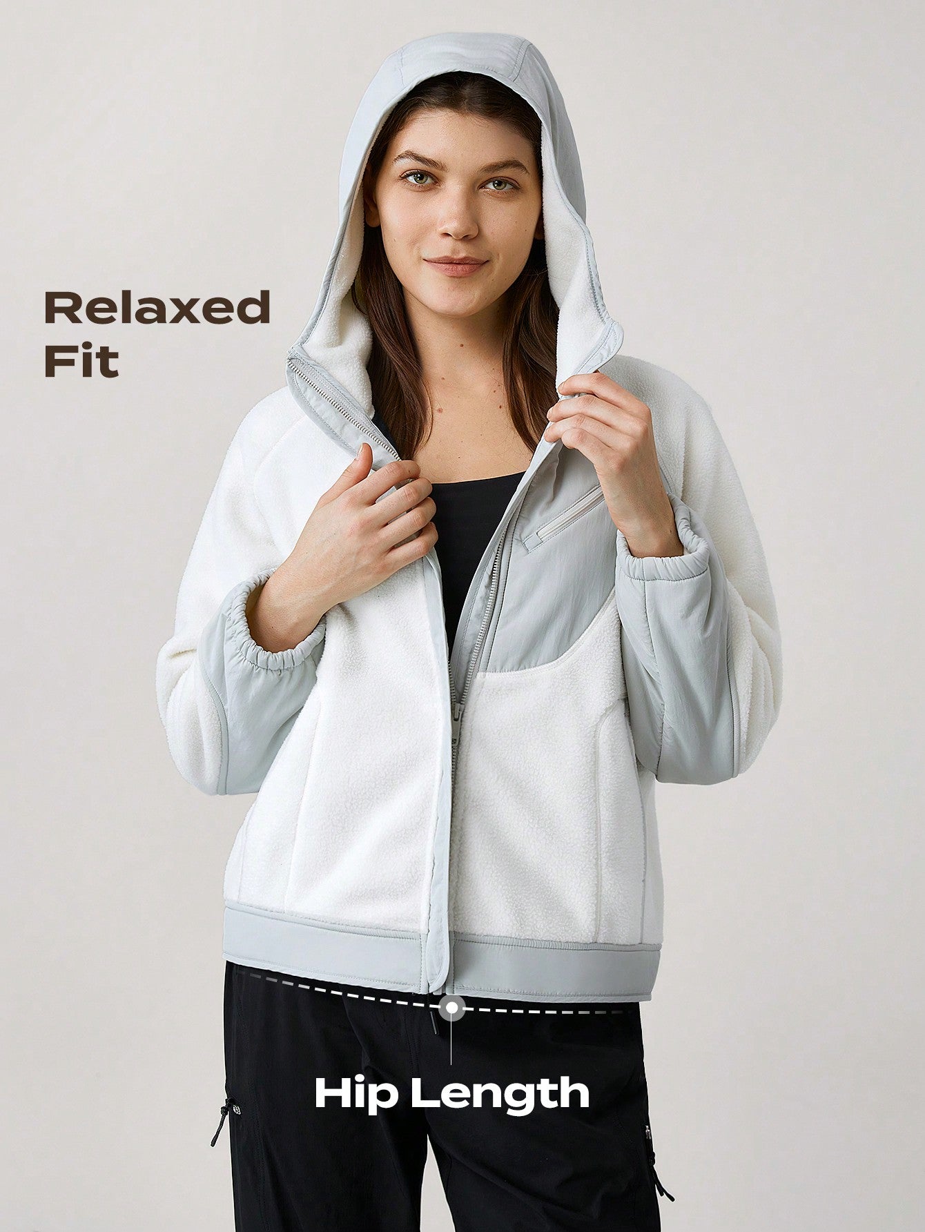 GLOWMODE Polar Fleece Go Beyond Relaxed Hooded Jacket With Pocket Comfortable Warm