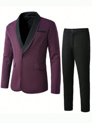 Manfinity AFTRDRK Men's Contrast Shawl Collar Suit Blazer And Pants Set