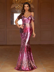 Belle Women'S Off-Shoulder Mermaid Evening Dress With Gradient Sequined Fabric ()