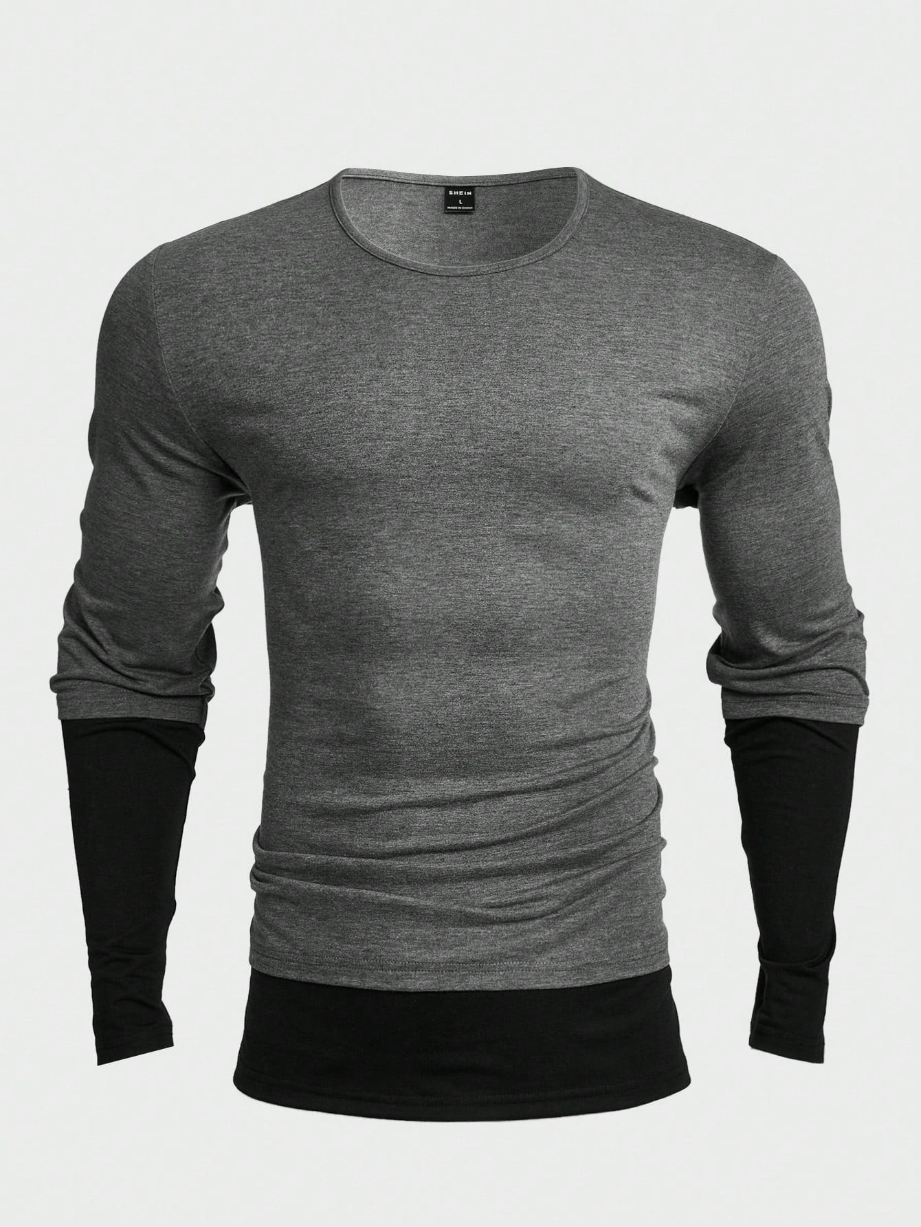 Manfinity Homme Men'S Contrast Color Round Neck Long Sleeve T-Shirt