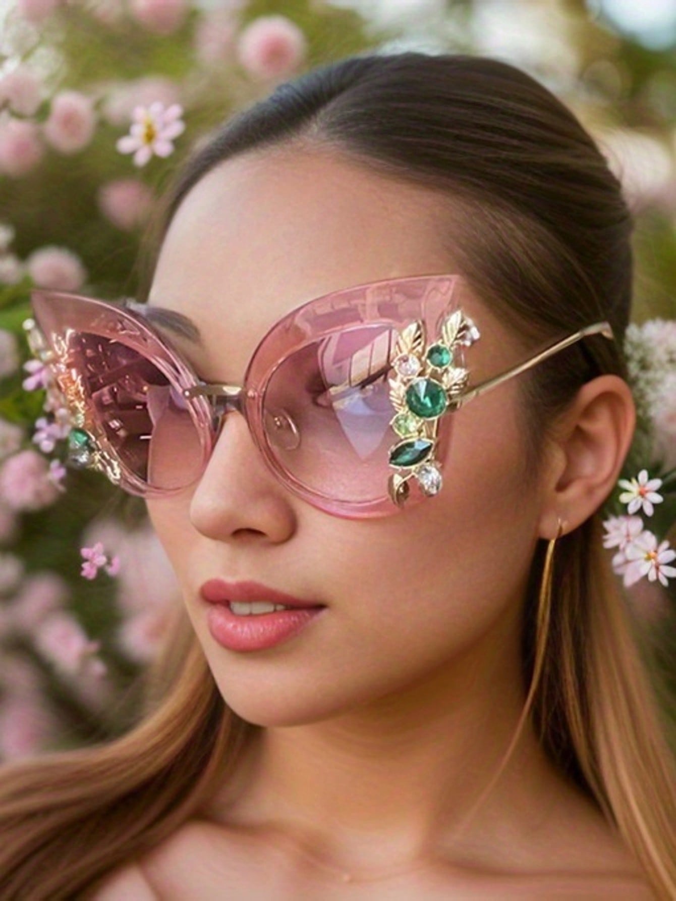 1pc Ladies' Pink Frame Pink Lens Cat Eye Style Sunglasses With Crystal Decoration For Parties, Dances, Beaches, Sun-Protection