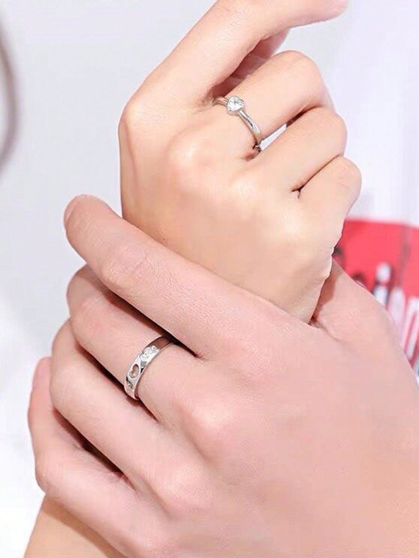 2PCS A Love You Couple Ring Men And Women Hollow Love Crystal Ring Long-Distance Love Gift Opening Ring