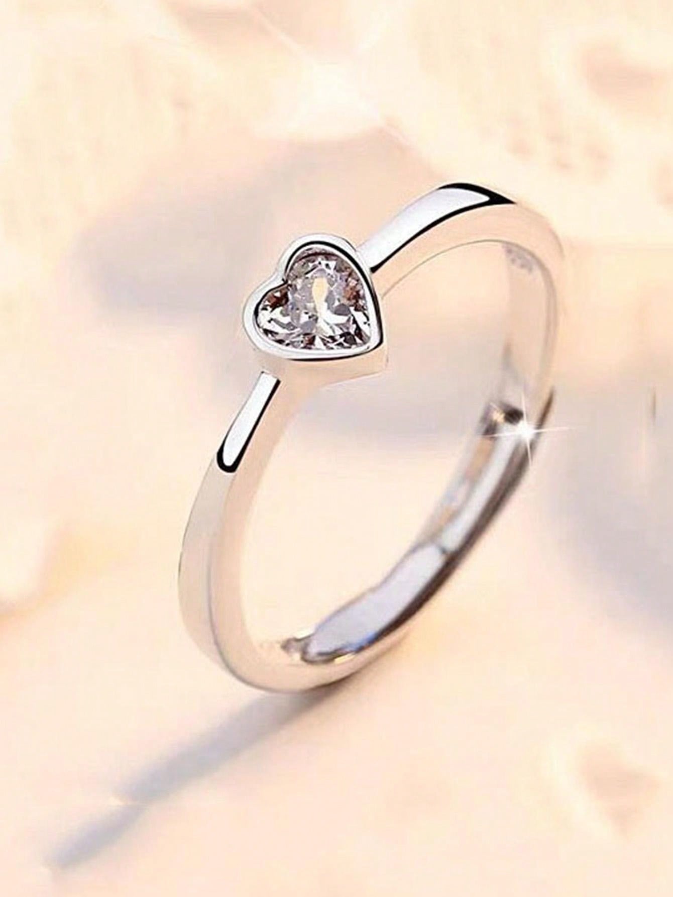 2PCS A Love You Couple Ring Men And Women Hollow Love Crystal Ring Long-Distance Love Gift Opening Ring