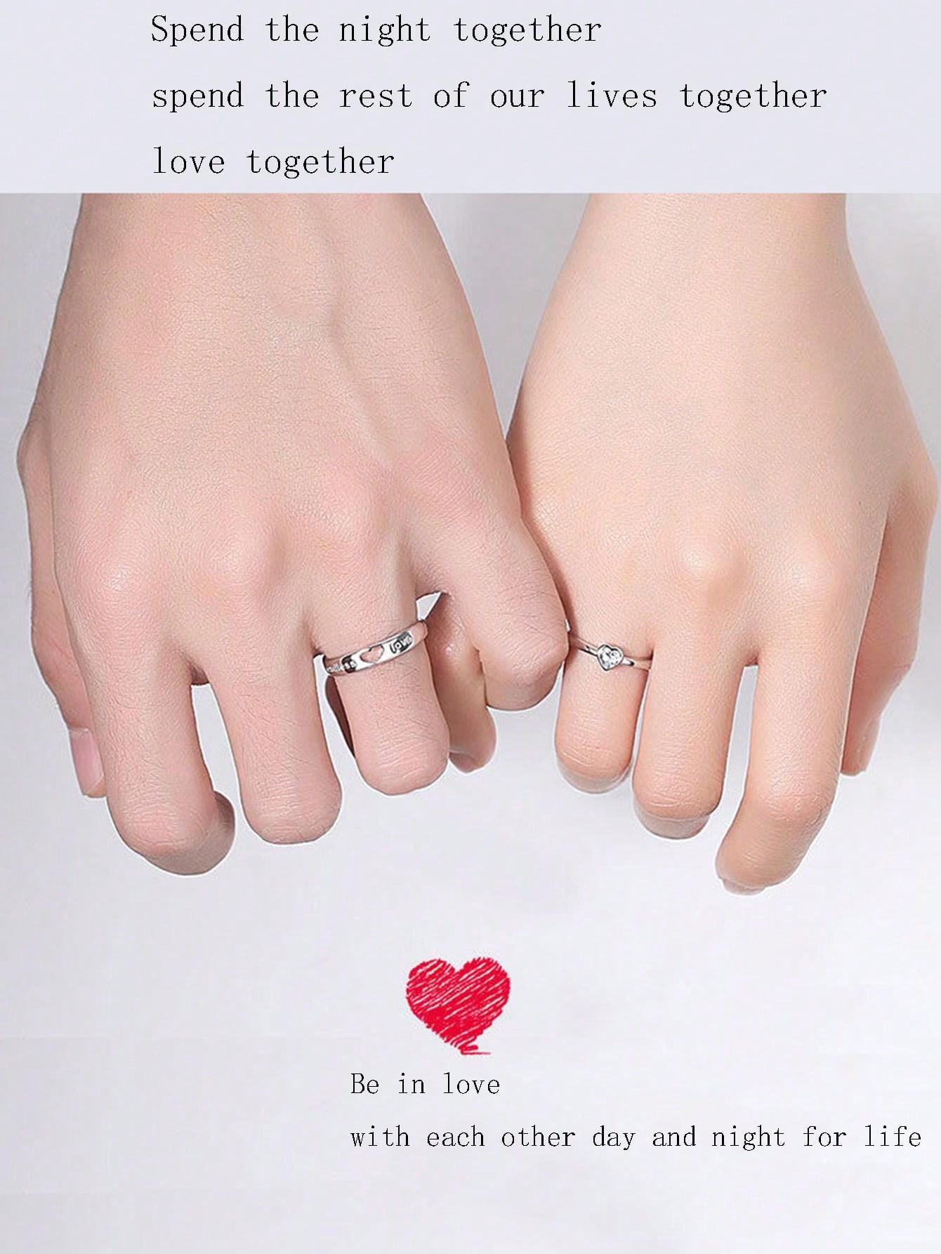 2PCS A Love You Couple Ring Men And Women Hollow Love Crystal Ring Long-Distance Love Gift Opening Ring