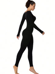 Long Sleeve Bodysuits One Piece Jumpsuit For Women With Square Neck And Butt Scrunch Leggings Seamless Ribbed Rompers