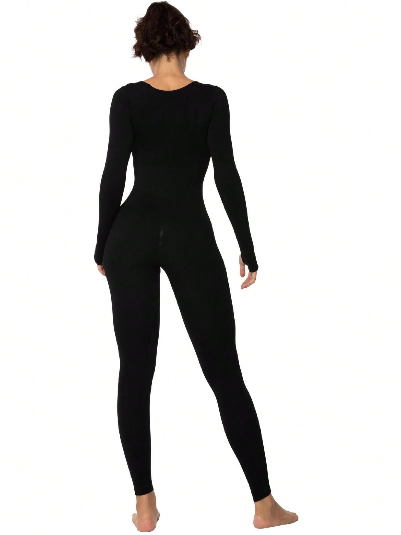 Long Sleeve Bodysuits One Piece Jumpsuit For Women With Square Neck And Butt Scrunch Leggings Seamless Ribbed Rompers