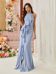 Belle Women'S Exaggerated Ruffles & Mermaid Hem Dress With Front Slit, Ideal For Formal Evening Occasions (Heavy Style)