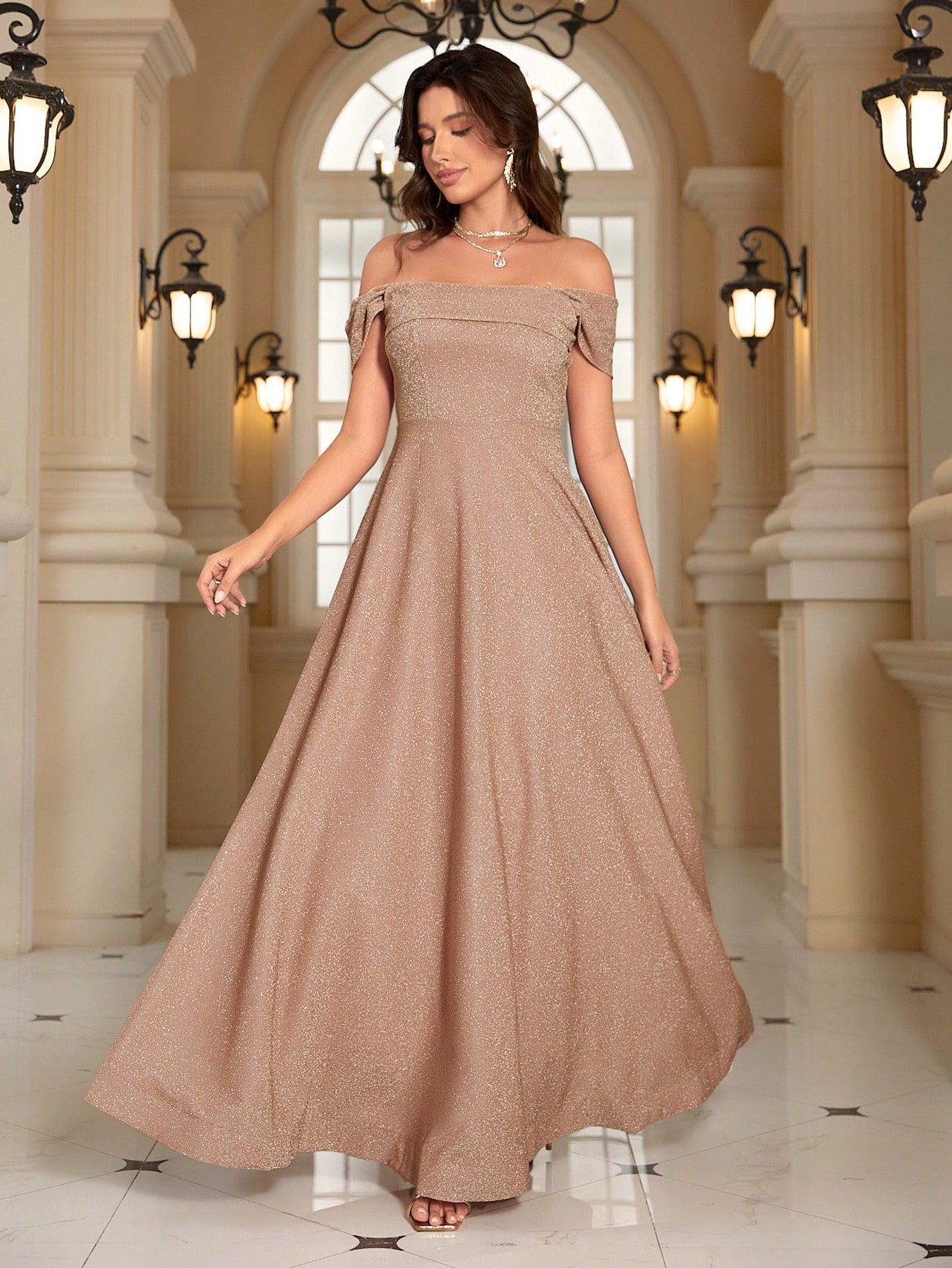 One Shoulder Glittering Floor-Length Formal Dress