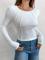 Women's Simple Round Neck T-Shirt With Exposed Wavy Edges