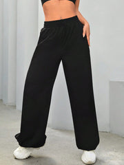 Daily&Casual Solid Color Side Slit Lace-Up Sweatpants