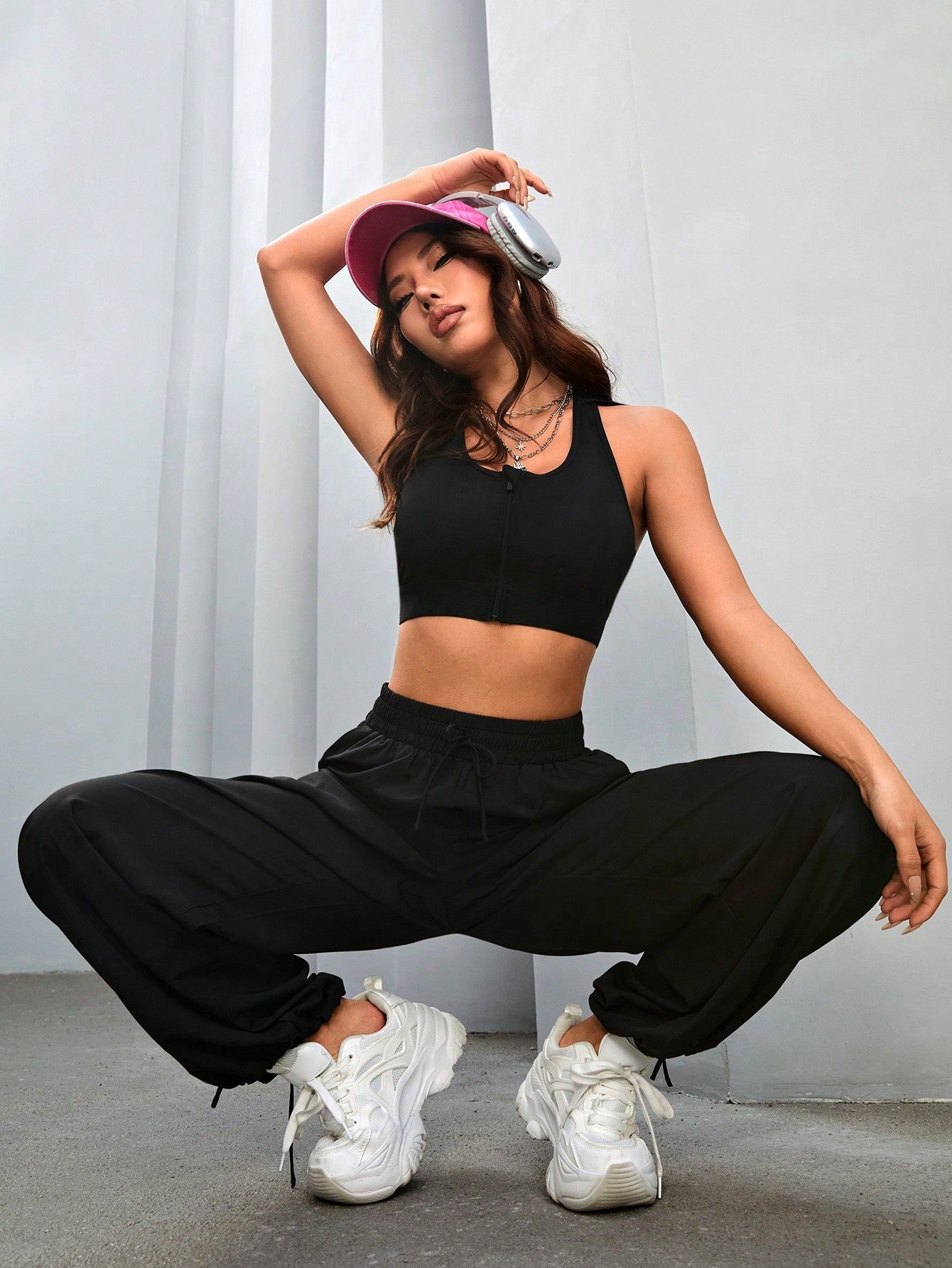 Daily&Casual Solid Color Side Slit Lace-Up Sweatpants