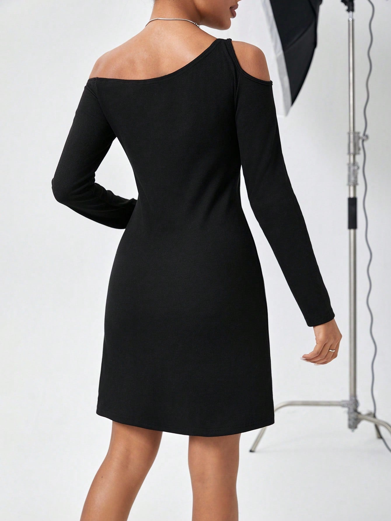 Essnce Asymmetrical Neckline Long Sleeve Dress