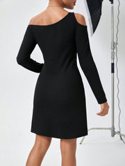 Essnce Asymmetrical Neckline Long Sleeve Dress