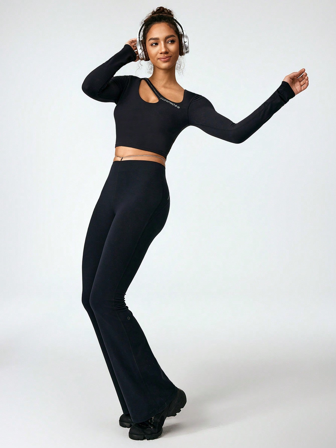 GLOWMODE FeatherFit™ Peak Performance Long Sleeve Asymmetrical Cutout Cropped Top Low Impact Yoga