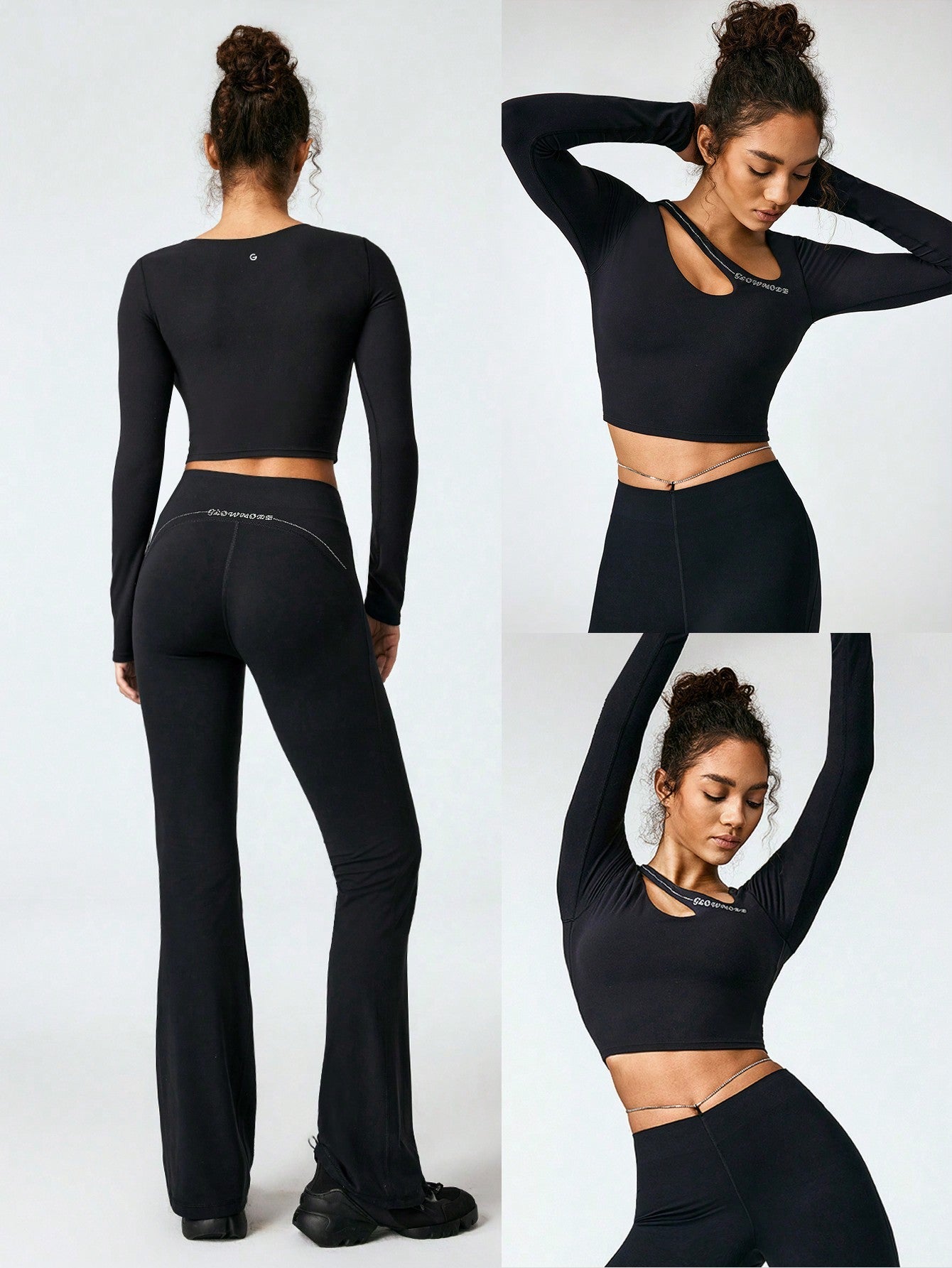 GLOWMODE FeatherFit™ Peak Performance Long Sleeve Asymmetrical Cutout Cropped Top Low Impact Yoga