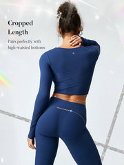 GLOWMODE FeatherFit™ Peak Performance Long Sleeve Asymmetrical Cutout Cropped Top Low Impact Yoga