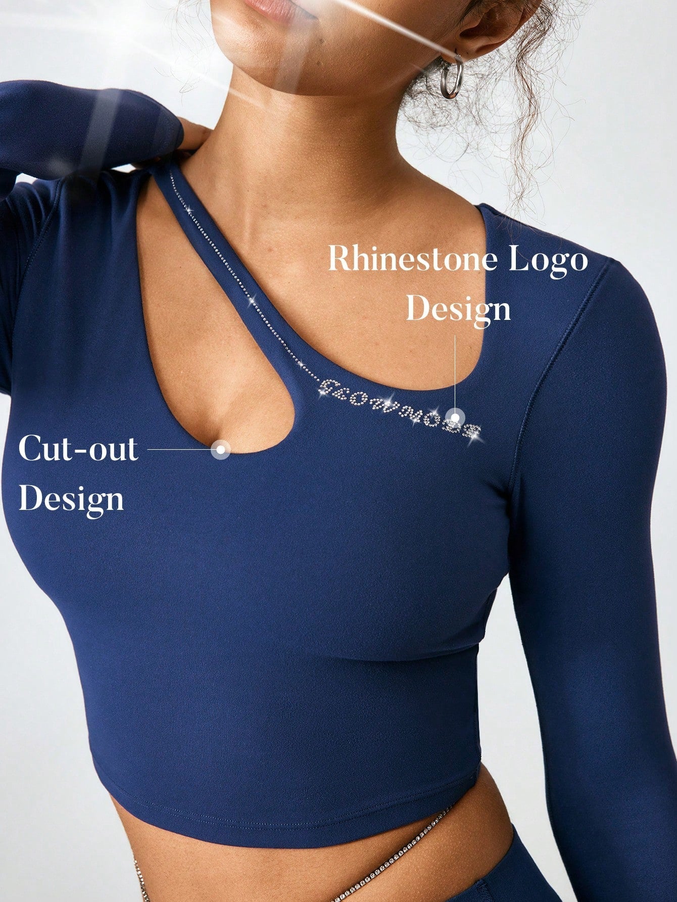 GLOWMODE FeatherFit™ Peak Performance Long Sleeve Asymmetrical Cutout Cropped Top Low Impact Yoga