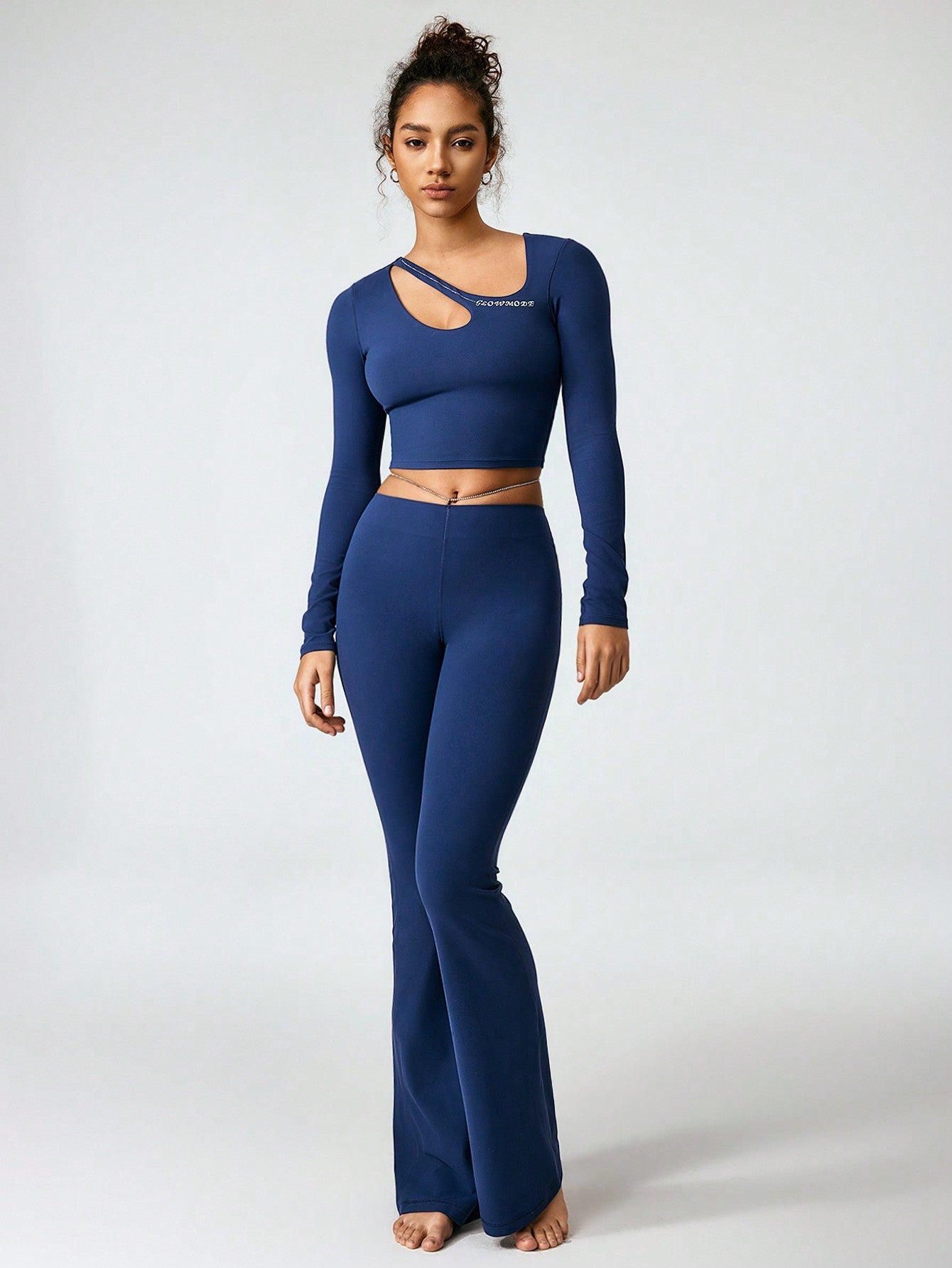 GLOWMODE FeatherFit™ Peak Performance Long Sleeve Asymmetrical Cutout Cropped Top Low Impact Yoga