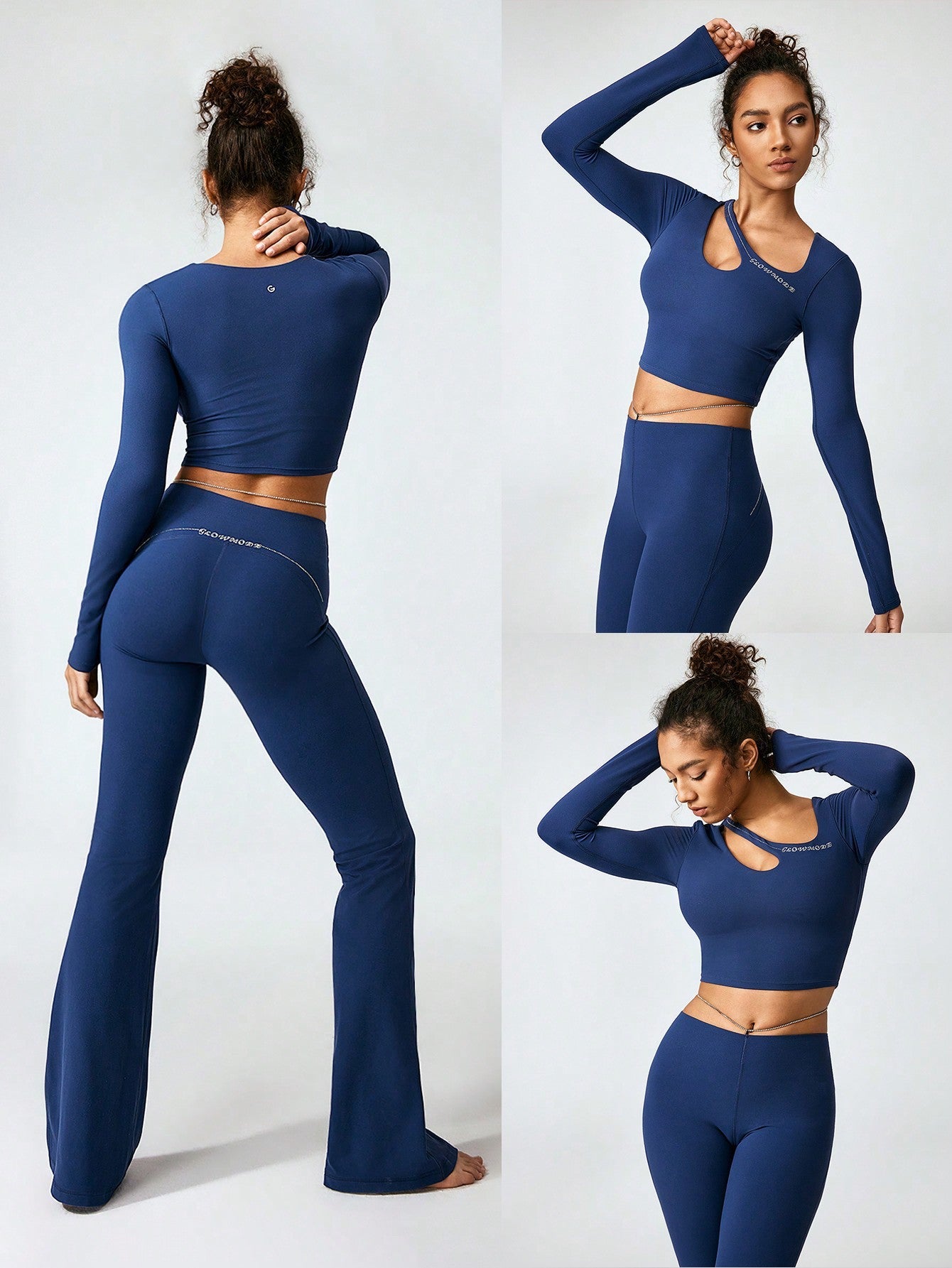 GLOWMODE FeatherFit™ Peak Performance Long Sleeve Asymmetrical Cutout Cropped Top Low Impact Yoga