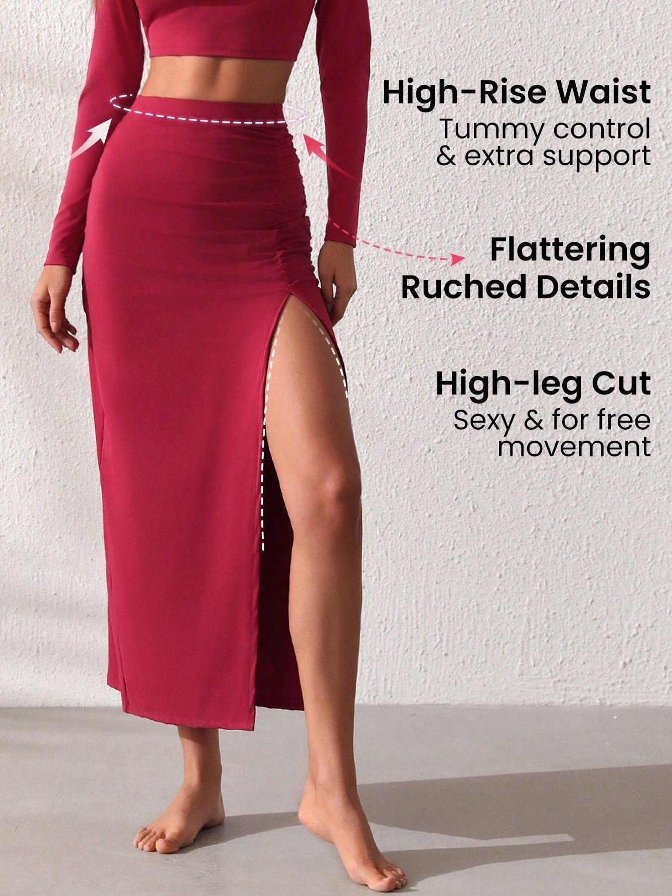 Leisure New Style Round Neck Long-Sleeved T-Shirt With High-Waist Split Hem Pencil Skirt Casual Outfit