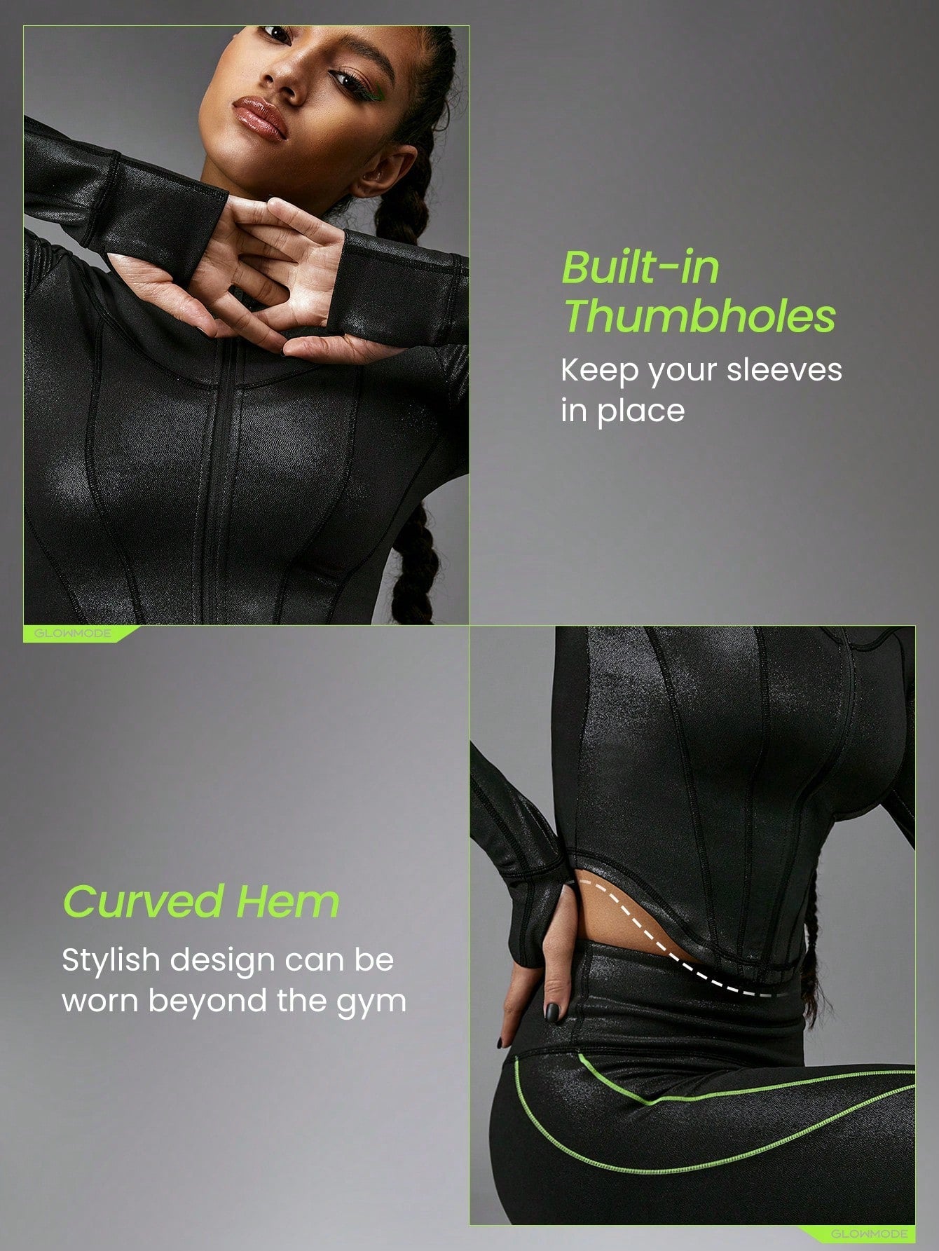 GLOWMODE FeatherFit™-Shine Hit The Pavement Foiled Leather Jacket With Thumbhole Low Impact Daily