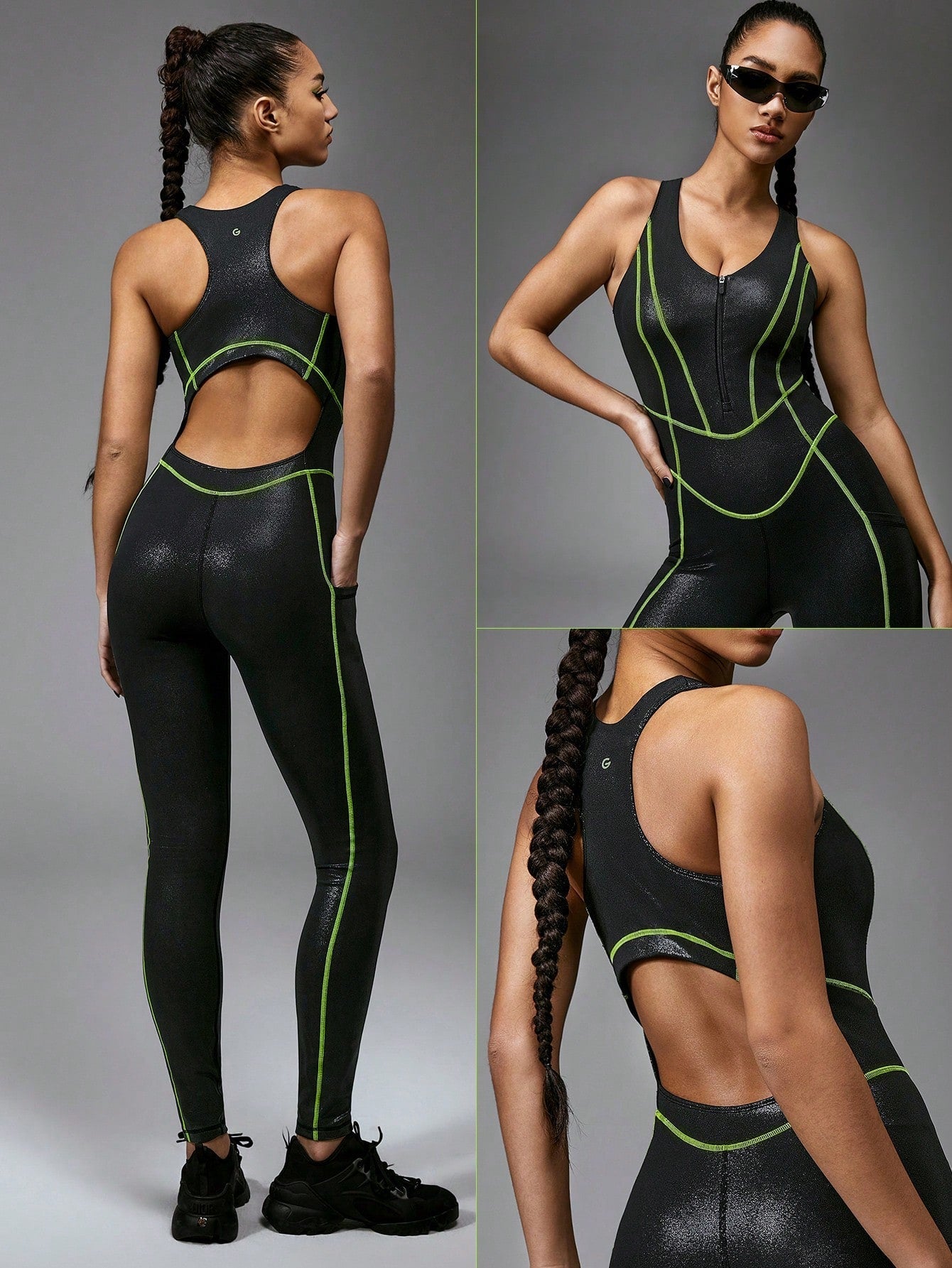 GLOWMODE 27" FeatherFit™-Shine Be Bold Foiled Leather Cutout Pocket Jumpsuit Low Impact Daily