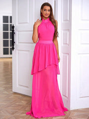 LOVE&LEMONADE Pink Halter Neckline Split Hem Cocktail Dress