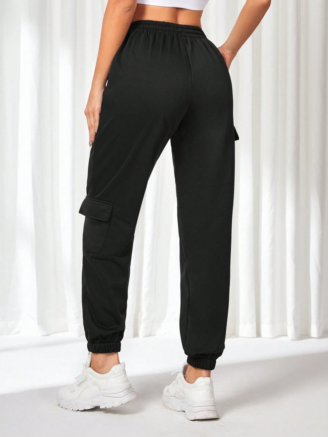 Daily&Casual Women'S Elastic Waist Sports Pants With Pockets And Contrast Side Stripes