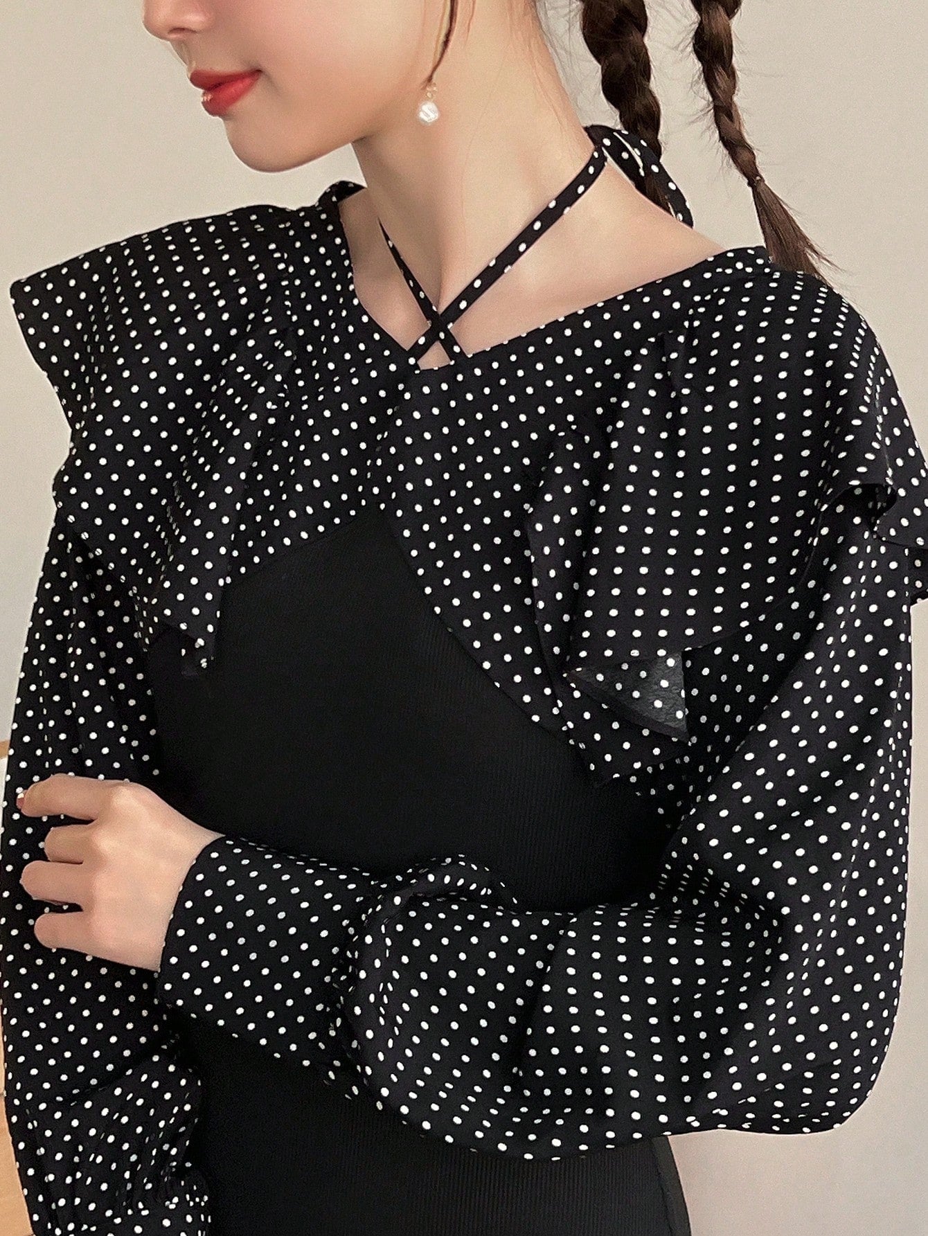 FRIFUL Women'S Polka Dot Panel Long Sleeve Mermaid Dress